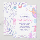 Invitation Sous la mer Sirène 1er anniversaire (Devant / Derrière)