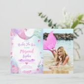 Invitation Sous la mer Sirène 1er anniversaire Photo (Debout devant)