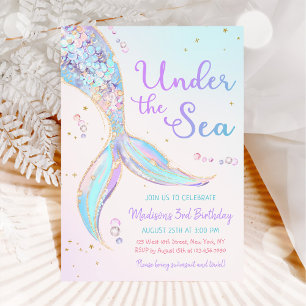 Invitation Sous la mer Sirène 3e fête d'anniversaire
