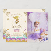 Invitation Sous la mer Sirène Anniversaire de l'Invitation Or (Devant / Derrière)