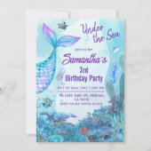Invitation Sous la mer sirène bleu & violet 3e anniversaire (Devant)