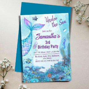 Invitation Sous la mer sirène bleu & violet 3e anniversaire