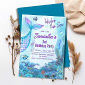 Invitation Sous la mer sirène bleu & violet 3e anniversaire