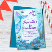 Invitation Sous la mer sirène bleu & violet 6e anniversaire