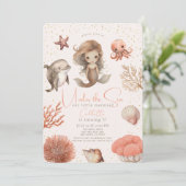 Invitation Sous la mer Sirène de mer Aquarelle rose Anniversa (Debout devant)