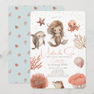 Invitation Sous la mer Sirène de mer fille 1er anniversaire