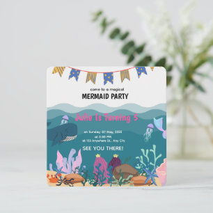 Invitation Sous la mer Sirène fête d'anniversaire