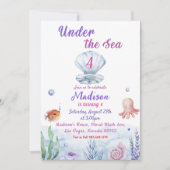 Invitation Sous la mer Sirène fête du 4e anniversaire (Devant)