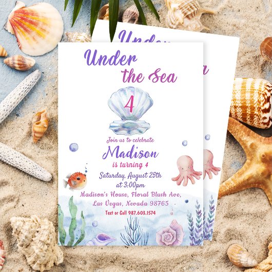 Invitation Sous la mer Sirène fête du 4e anniversaire