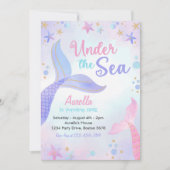 Invitation Sous la mer Sirène fille 1er anniversaire fête (Devant)