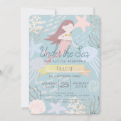 Invitation Sous la mer Sirène Mer Vert 1er anniversaire (Devant)