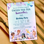 Invitation Sous la mer sirène mignonne enfants bleu 6e annive