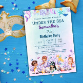 Invitation Sous la mer sirène mignonne enfants bleu 7ème anni