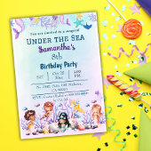 Invitation Sous la mer sirène mignonne enfants bleu 8e annive