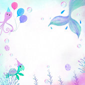 Invitation Sous la mer Sirène & tortue de mer Anniversaire