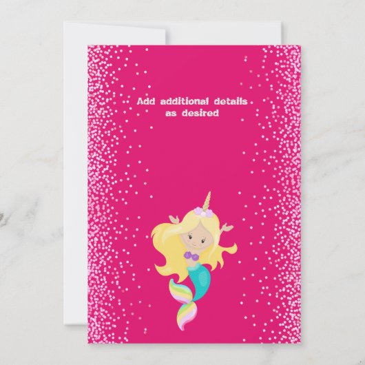 Invitation Sous La Mer Sirène Unicorn Rose Parties scintillan (Dos)