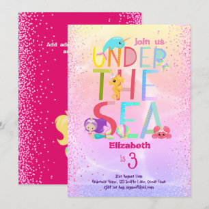 Invitation Sous La Mer Sirène Unicorn Rose Parties scintillan