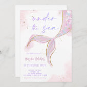 Invitation Sous la mer sirène violet Turquoise Premier annive (Devant / Derrière)