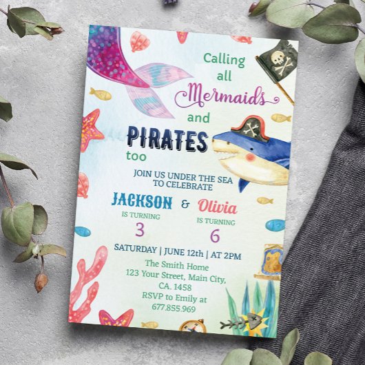Invitation Sous La Mer Sirènes Et Pirates Anniversaire