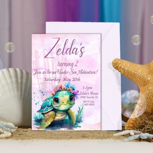 Invitation Sous la mer, Tortue 2e anniversaire,