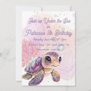 Invitation Sous la mer, Tortue 5e anniversaire,