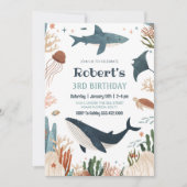 Invitation Sous la mer Tortue requin 1er anniversaire (Devant)