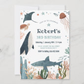 Invitation Sous la mer Tortue requin 1er anniversaire (Devant)
