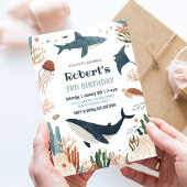 Invitation Sous la mer Tortue requin 1er anniversaire