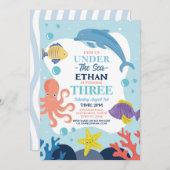 Invitation Sous la mer TROIS Océan Dolphin Octopus 3e (Devant / Derrière)