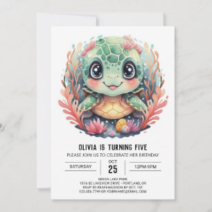 Invitation Sous la mer Turtle Girl Anniversaire