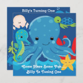 Invitation Sous la mer Un an Anniversaire de fête de la pêche (Devant / Derrière)