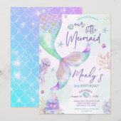 Invitation Sous la mer violet Turquoise Petite Sirène Anniver (Devant / Derrière)