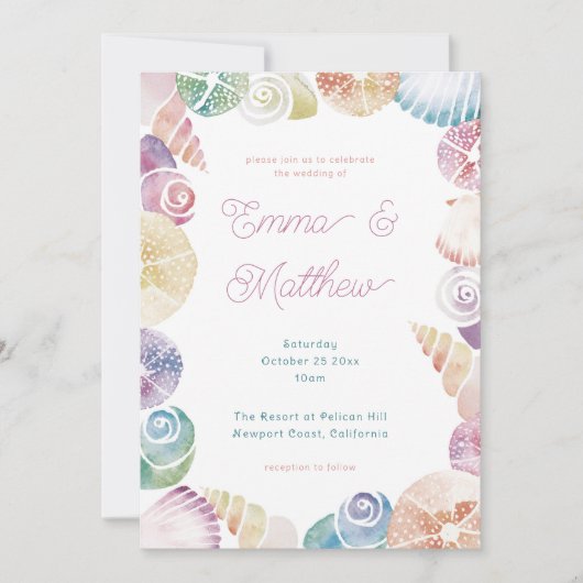 Invitation Sous la mer Whimsical Watercolor Beach Wedding (Devant)
