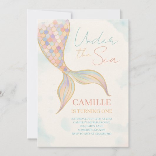 Invitation Sous la voile de sirène de mer fête d'anniversaire (Devant)