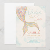 Invitation Sous la voile de sirène de mer fête d'anniversaire (Devant / Derrière)