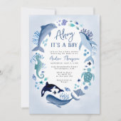 Invitation Sous l'Ahoy bleu mer C'est un Baby shower garçon (Devant)