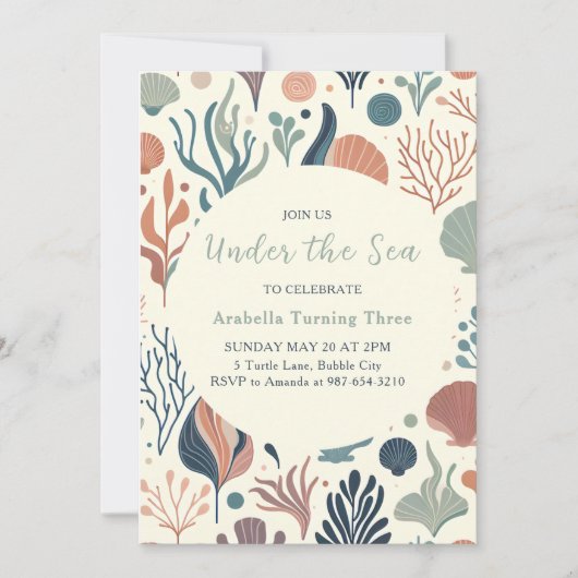Invitation Sous l'Anniversaire de la mer, Motif de Whispers O (Devant)