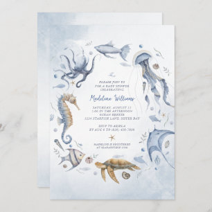 Invitation Sous l'aquarelle de la mer Baby shower d'animaux m