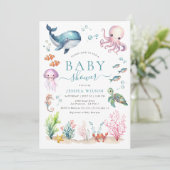Invitation Sous l'Aquarelle de la mer Baby shower d'animaux m (Debout devant)