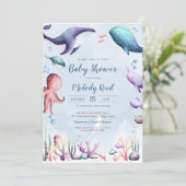 Invitation Sous l'aquarelle de la mer Baby shower d'animaux m (Debout devant)