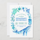 Invitation Sous l'aquarelle de la mer Créatures de la mer Ble (Devant)