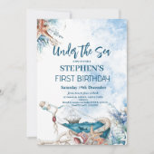 Invitation Sous l'aquarelle de la mer Enfants 1e fête d'anniv (Devant)