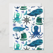 Invitation Sous l'aquarelle de mer Enfants baleines Anniversa (Dos)