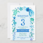 Invitation Sous l'aquarelle de mer Jellyfish, Sea Horse (Devant)