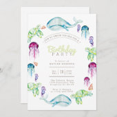 Invitation Sous l'aquarelle marine | Anniversaire (Devant / Derrière)