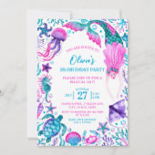 Invitation Sous l'aquarelle marine Fête d'anniversaire de la  (Devant)