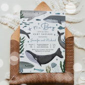Invitation Sous le Baby shower animal marin de la baleine