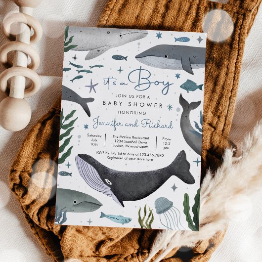 Invitation Sous le Baby shower animal marin de la baleine