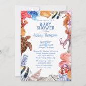 Invitation Sous le Baby shower bleu Sea Life (Devant)