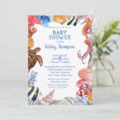Invitation Sous le Baby shower bleu Sea Life (Debout devant)